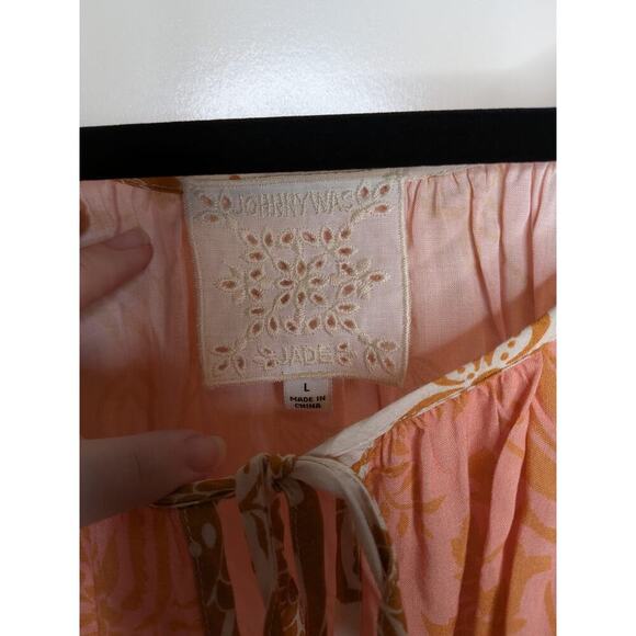 Johnny Was  Waimea Mixed Peasant Top  Size L Boho Long Sleeve - Picture 7 of 9